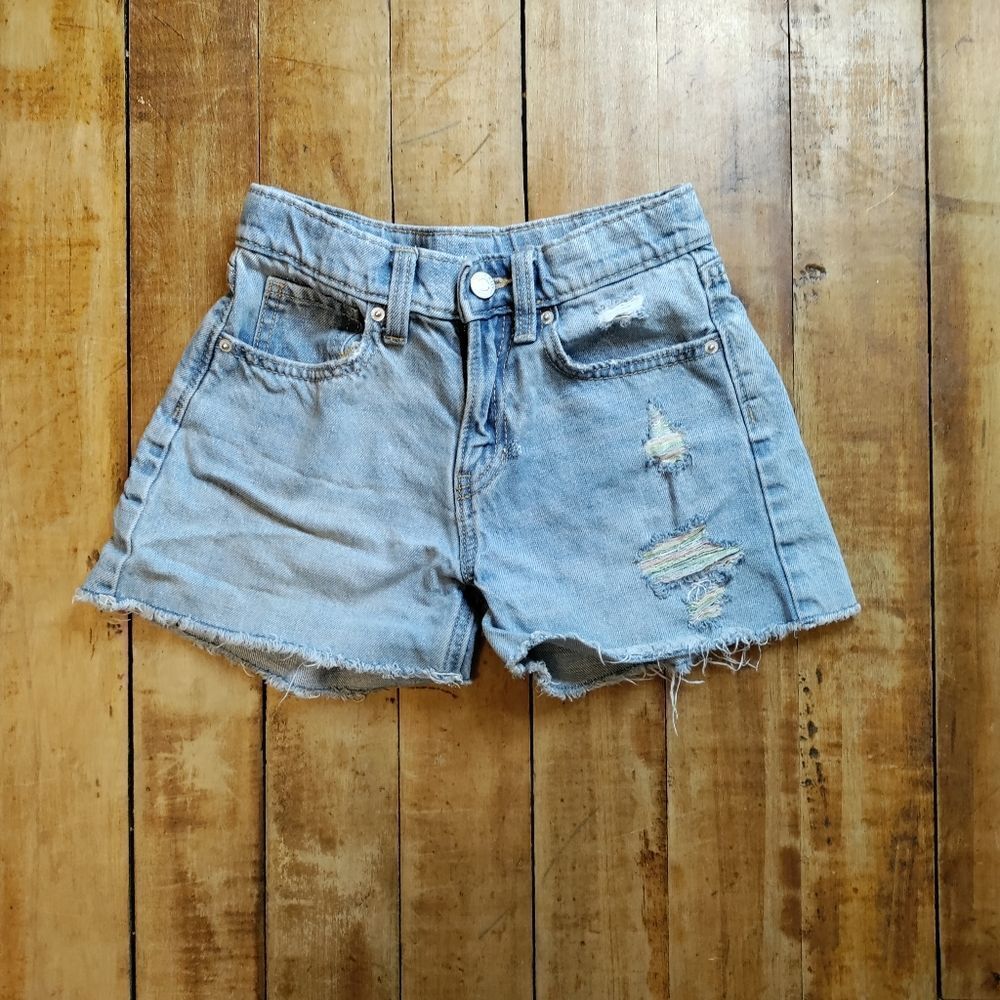 Old Navy shorts size 10 girls denim high rise distressed rainbow summer